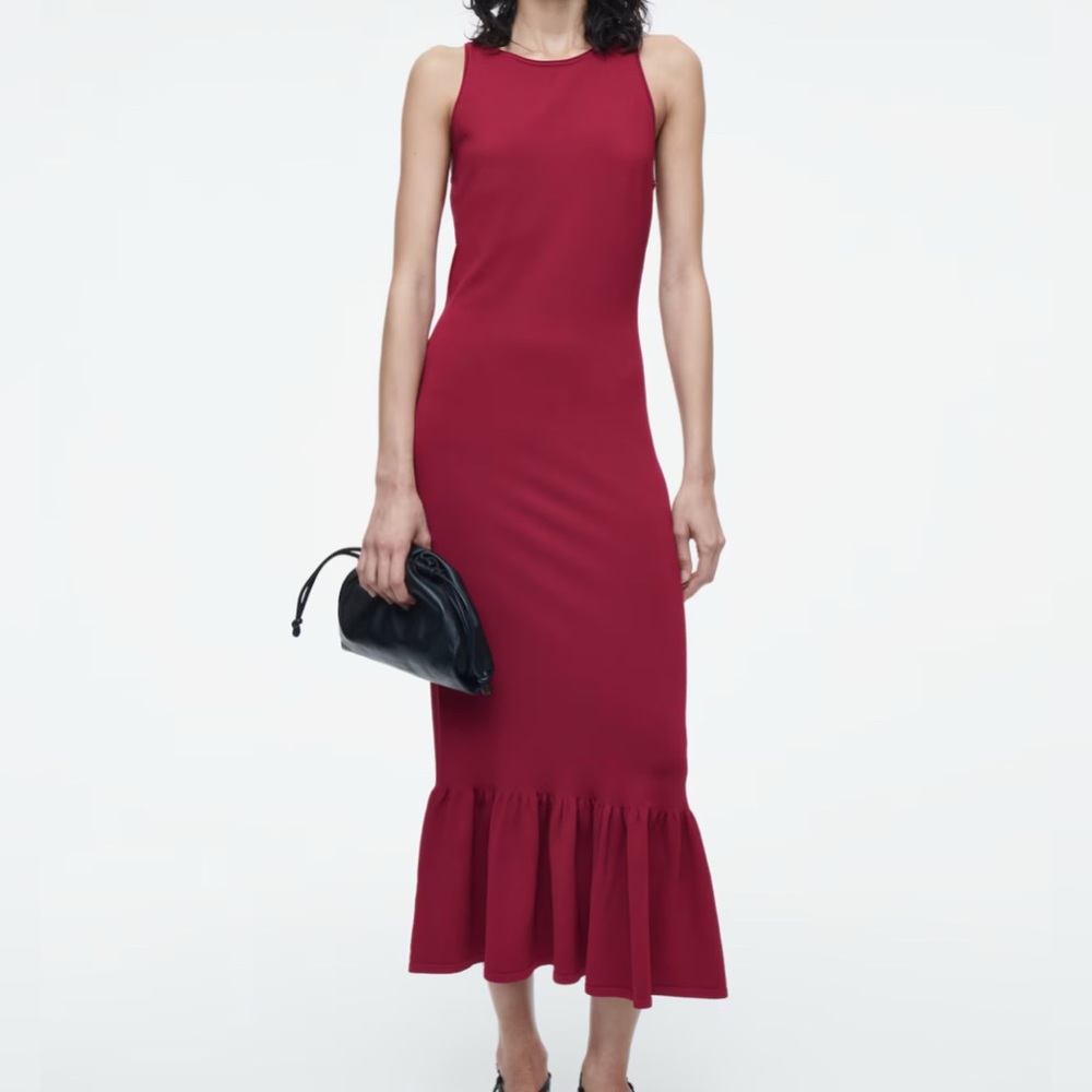 COS Knitted Ruffled-Hem Midi Dress